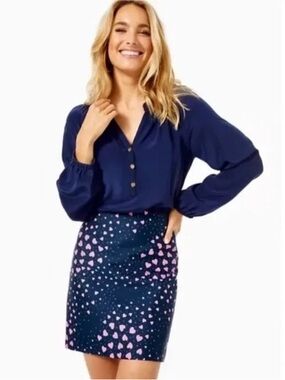NWT Lilly Pulitzer Adler Skirt in True Navy Heart Jacquard